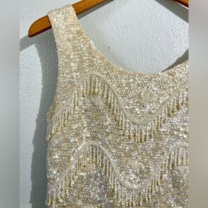 Vintage Wool Fully Beaded Sequin Top Medium Hong Kong Gatsby Evening Glam Luxe